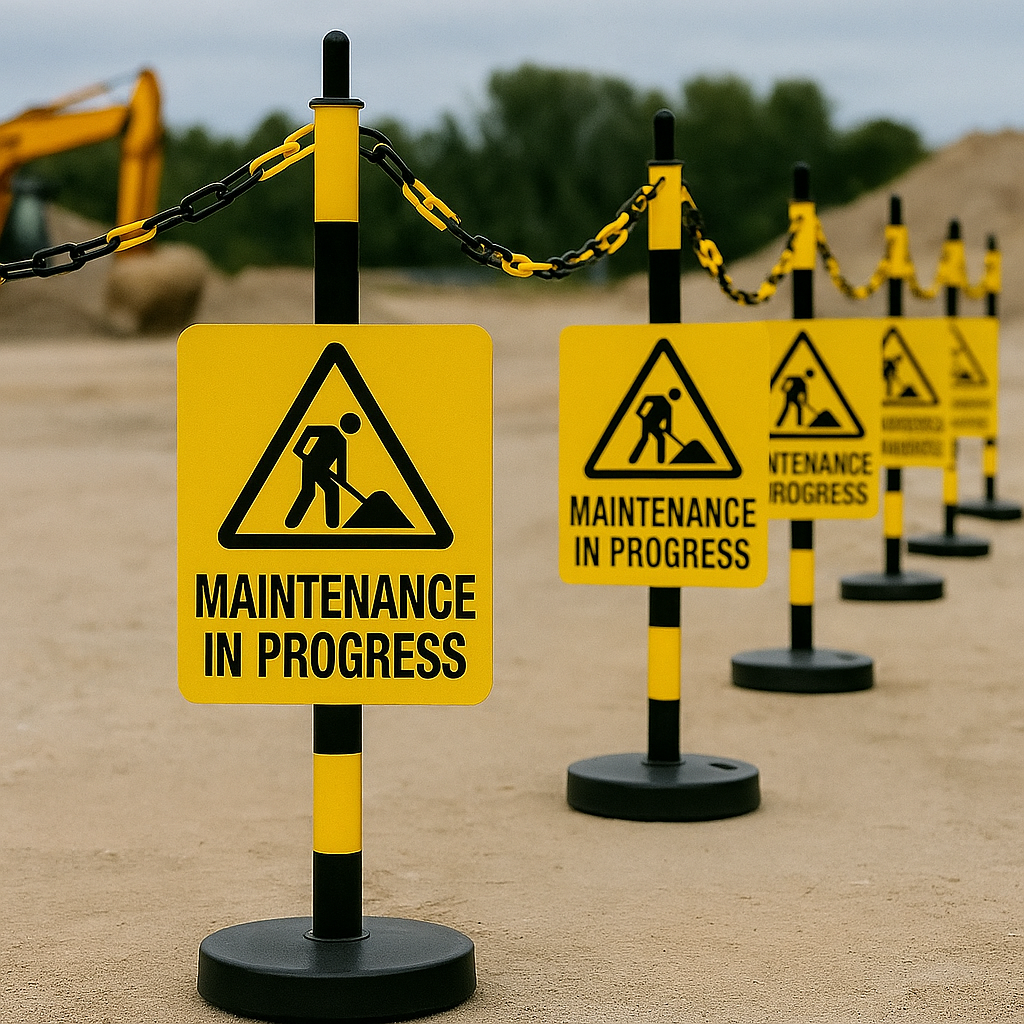 High-Visibility Yellow & Black Chain Post – Fillable Round Base (870 mm)