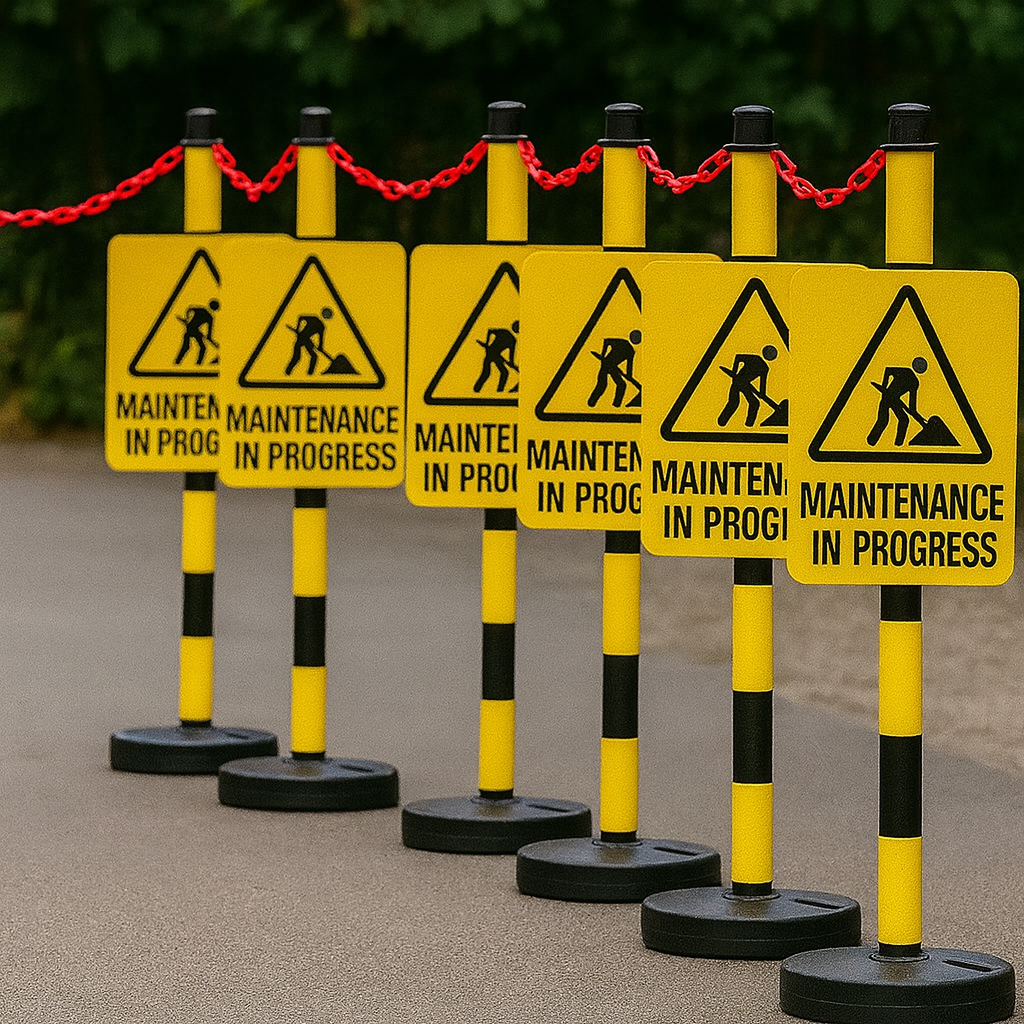 High-Visibility Yellow & Black Chain Post – Fillable Round Base (870 mm)