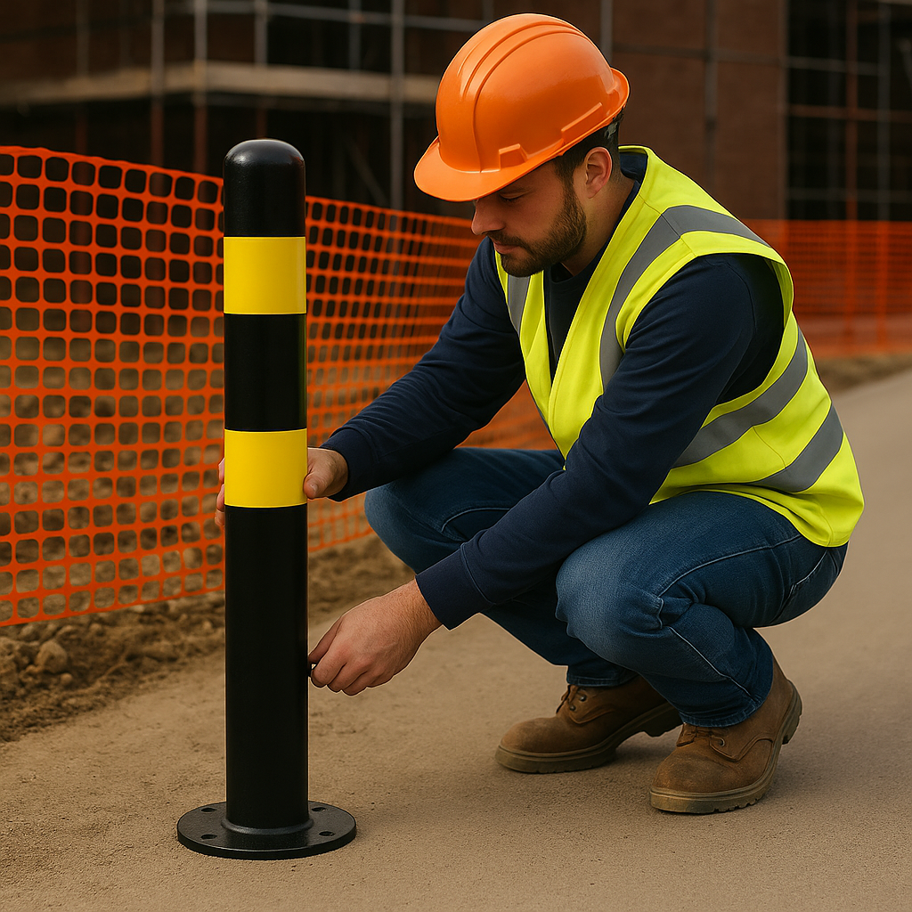 High-Visibility Safety Bollard – 1000mm Above Ground – Black & Yellow | 60–219mm Diameter Options
