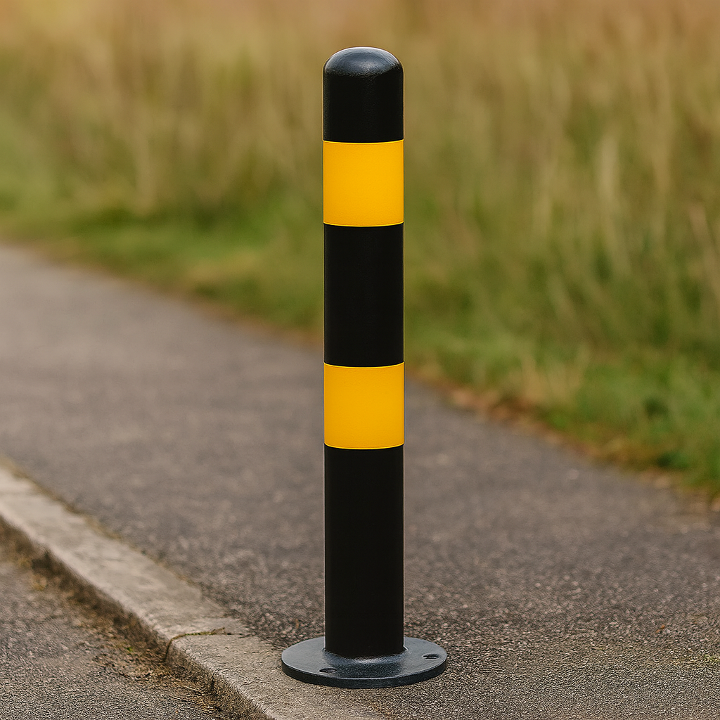High-Visibility Safety Bollard – 1000mm Above Ground – Black & Yellow | 60–219mm Diameter Options