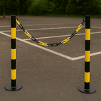 2 × 76mm Fold-Down Yellow Parking Posts with Plastic Chain Kit – Complete Parking Barrier Solution