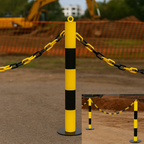 2 × 76mm Fold-Down Yellow Parking Posts with Plastic Chain Kit – Complete Parking Barrier Solution