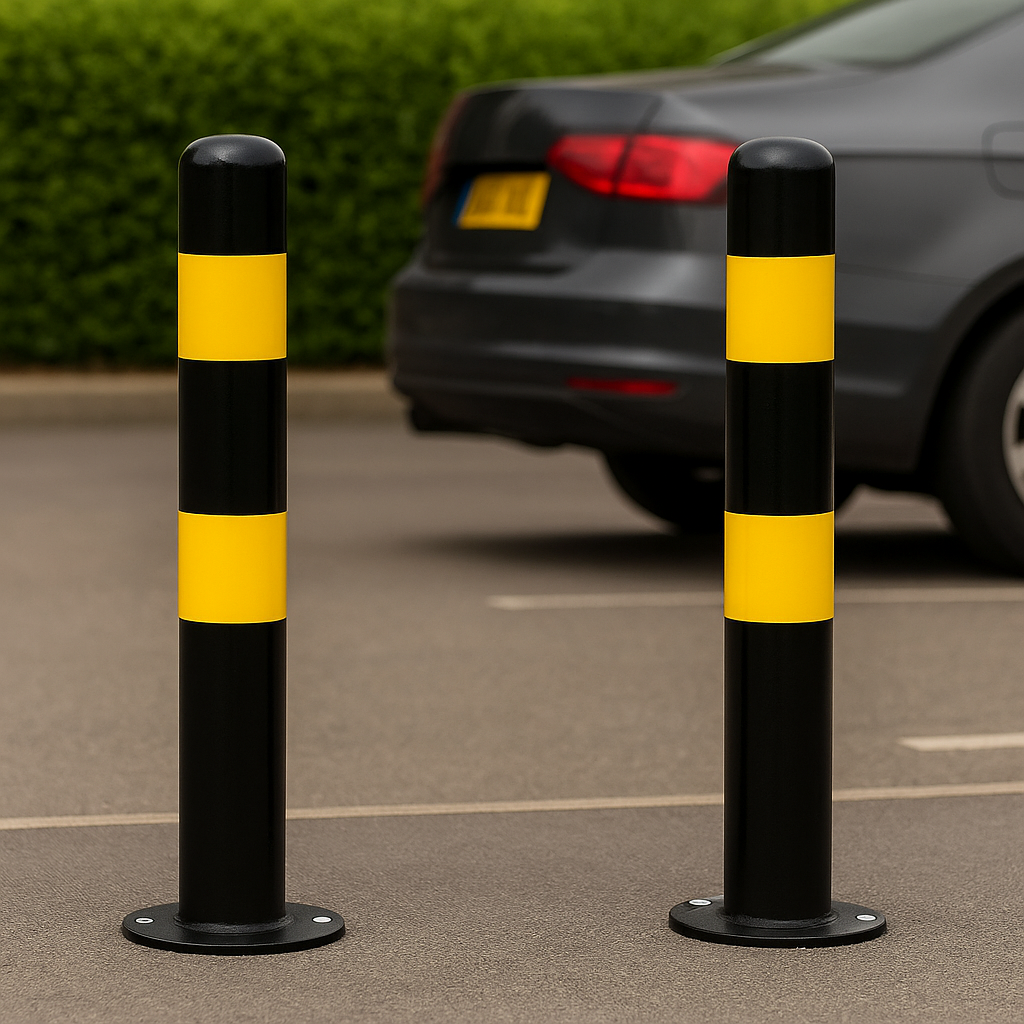 900mm High-Visibility Black & Yellow Steel Bollard – 60mm–193mm Diameter | Durable Traffic & Parking Safety Post