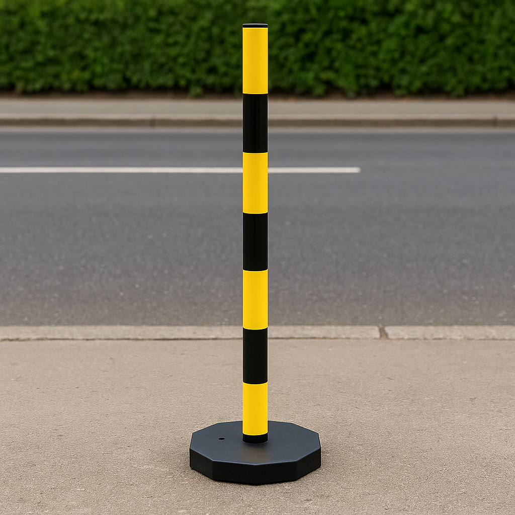Compact Black & Yellow Safety Post with Octagonal Base – Lightweight, Stable & High-Visibility