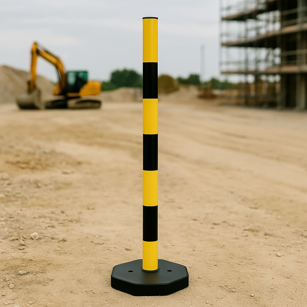 Compact Black & Yellow Safety Post with Octagonal Base – Lightweight, Stable & High-Visibility