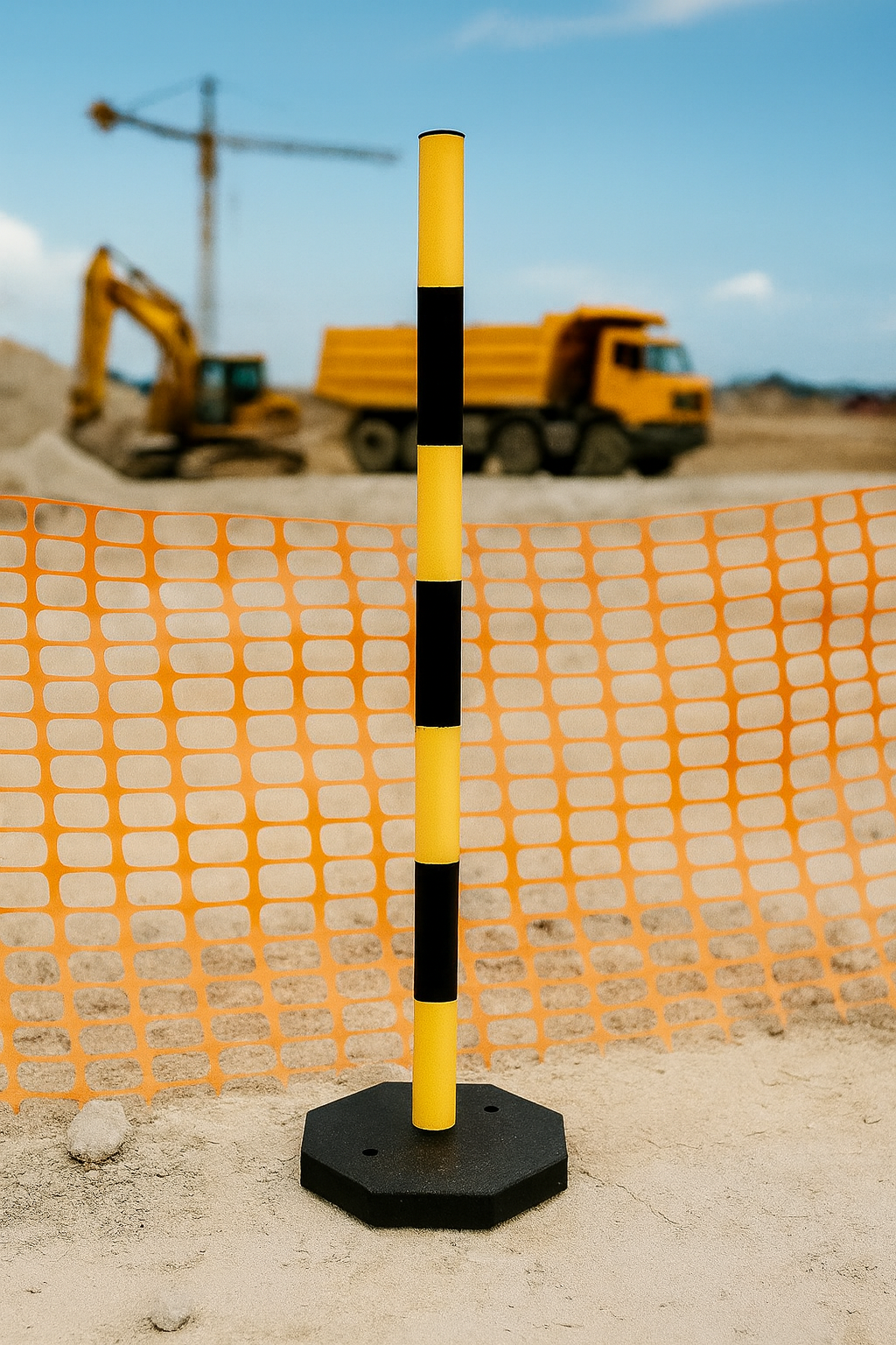Compact Black & Yellow Safety Post with Octagonal Base – Lightweight, Stable & High-Visibility