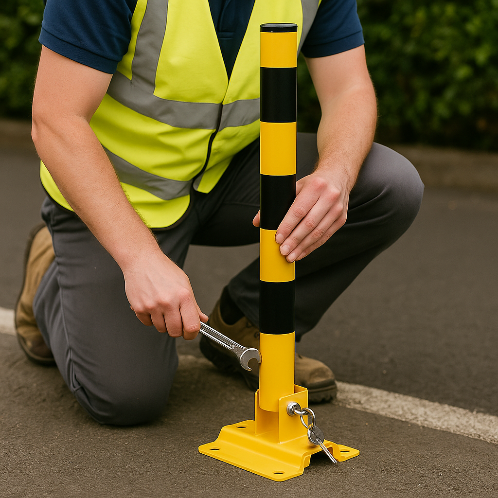 Secure & Space-Saving Fold-Down Parking Post with Spigot Base – Buried Installation