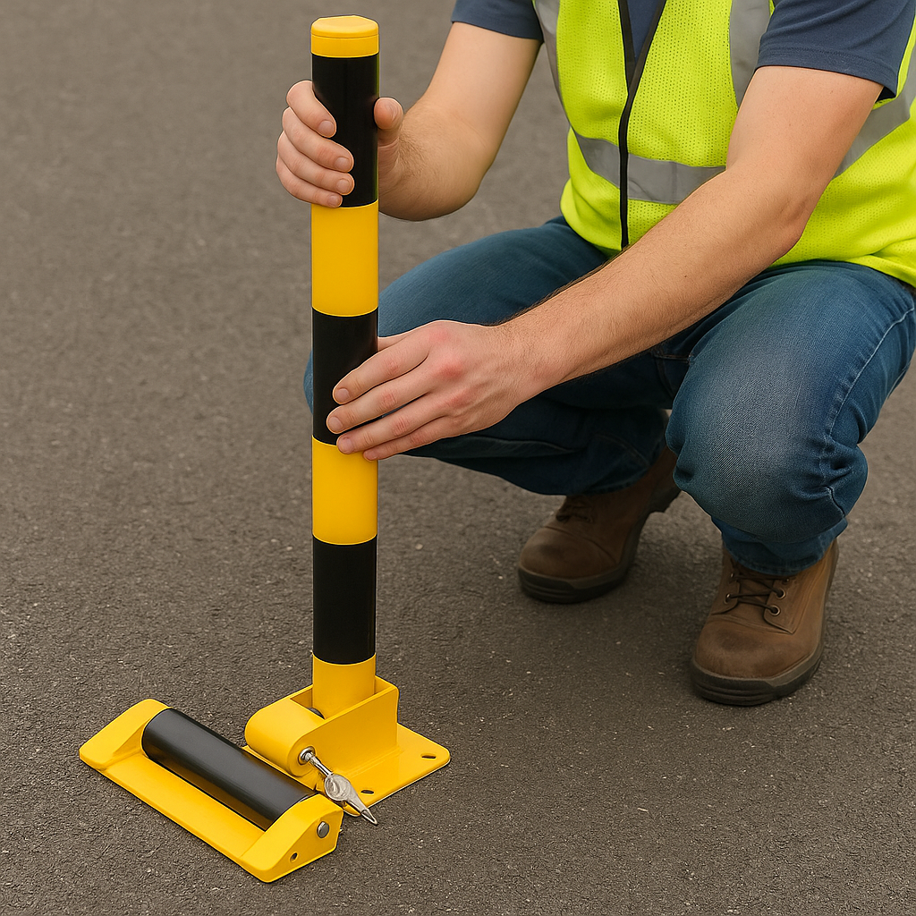 Secure & Space-Saving Fold-Down Parking Post with Spigot Base – Buried Installation