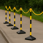 High-Visibility Yellow & Black Chain Post Safety Barrier Kit – 6 Concrete-Filled Posts, 10 m Chain, 10 Hooks & Links