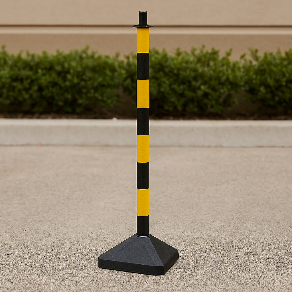 Premium Yellow & Black Chain Safety Post with Concrete-Filled Base – Ultra-Stable, Durable & Highly Visible