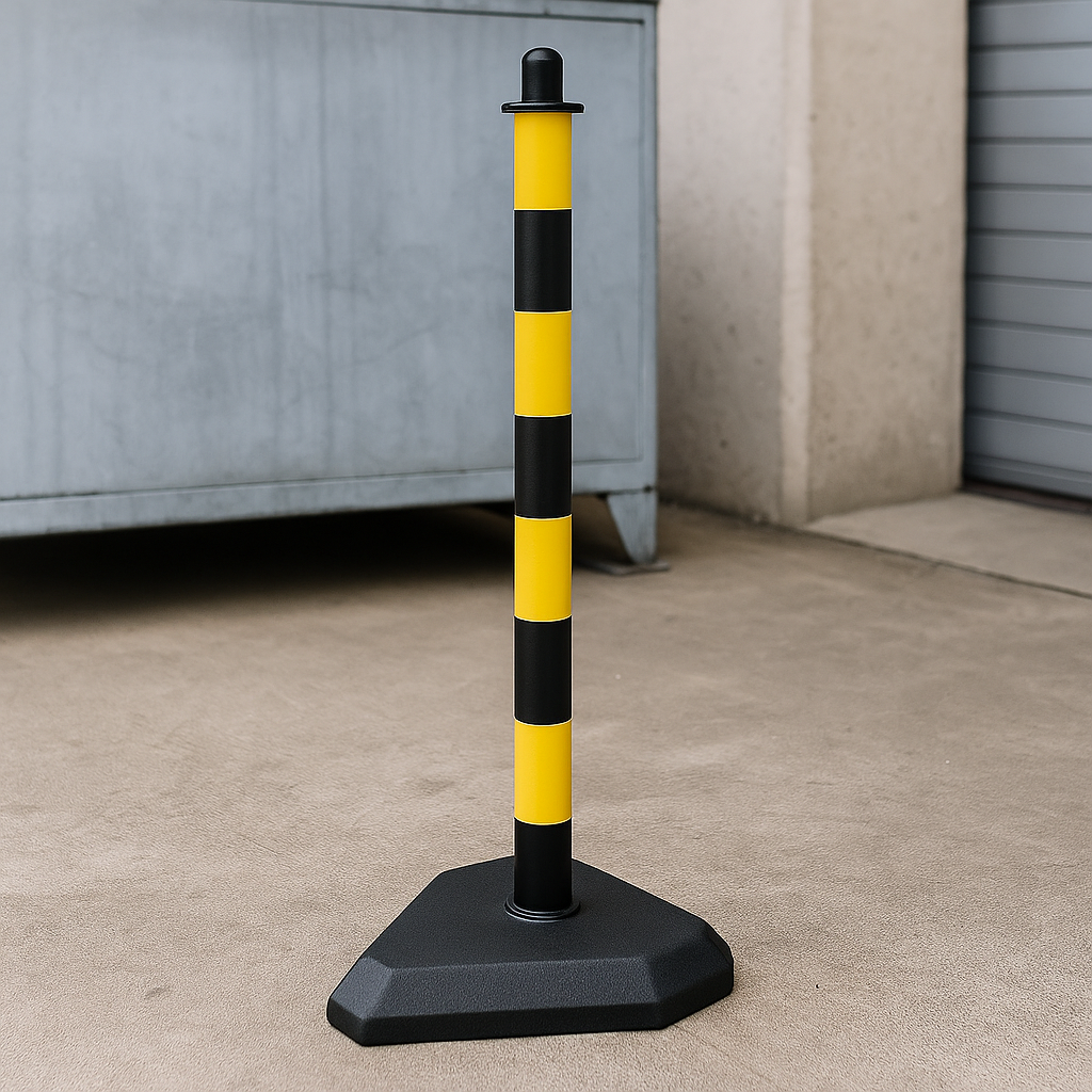 Premium Yellow & Black Chain Safety Post with Concrete-Filled Base – Ultra-Stable, Durable & Highly Visible