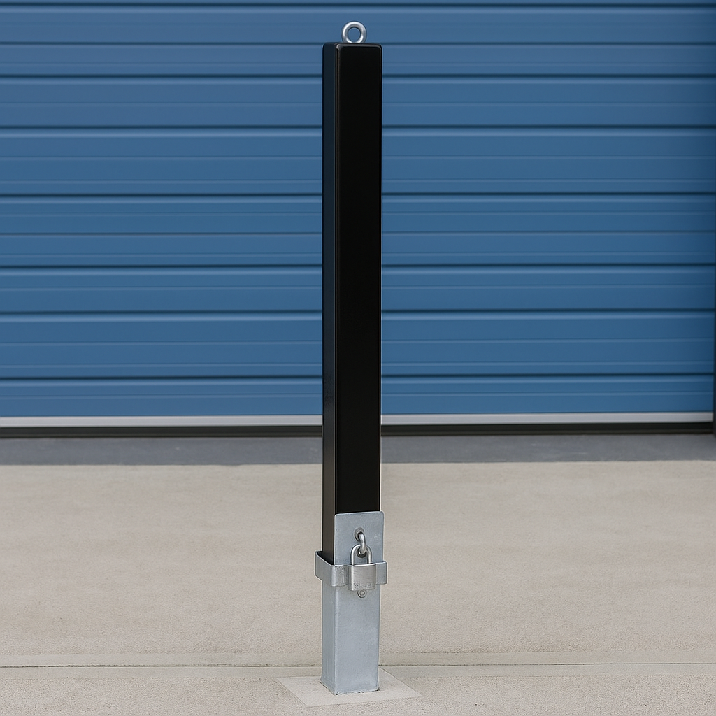 Heavy-Duty Black Removable Security Post with Built-In Combination Padlock – Anti-Theft Driveway & Parking Protection