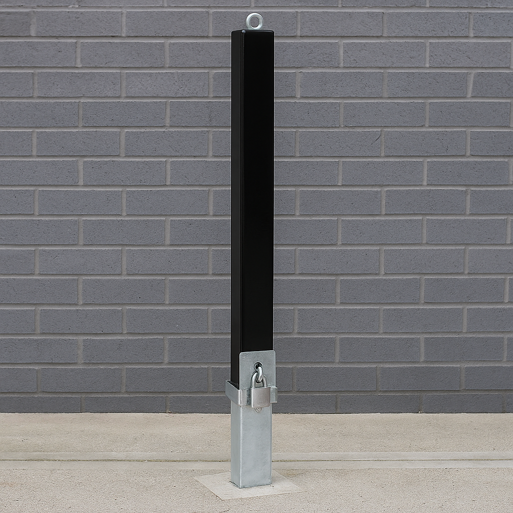 Heavy-Duty Removable Security Bollard – Black Finish with Eyelet | Anti-Theft Driveway & Commercial Barrier Post
