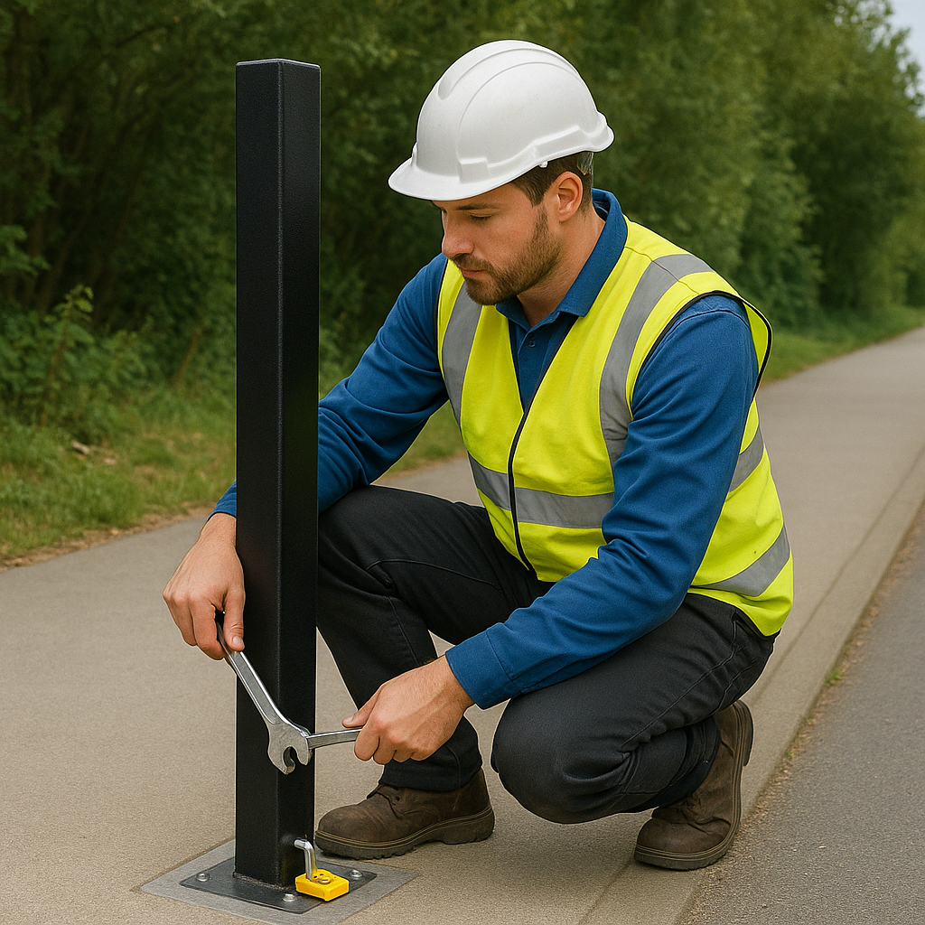 Heavy-Duty Removable Security Bollard – Black Anti-Theft Parking Post with Padlock for Driveways & Commercial Use