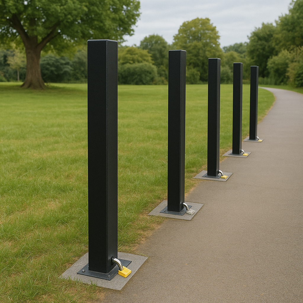 Heavy-Duty Black Removable Security Post with 2 Ground Bases