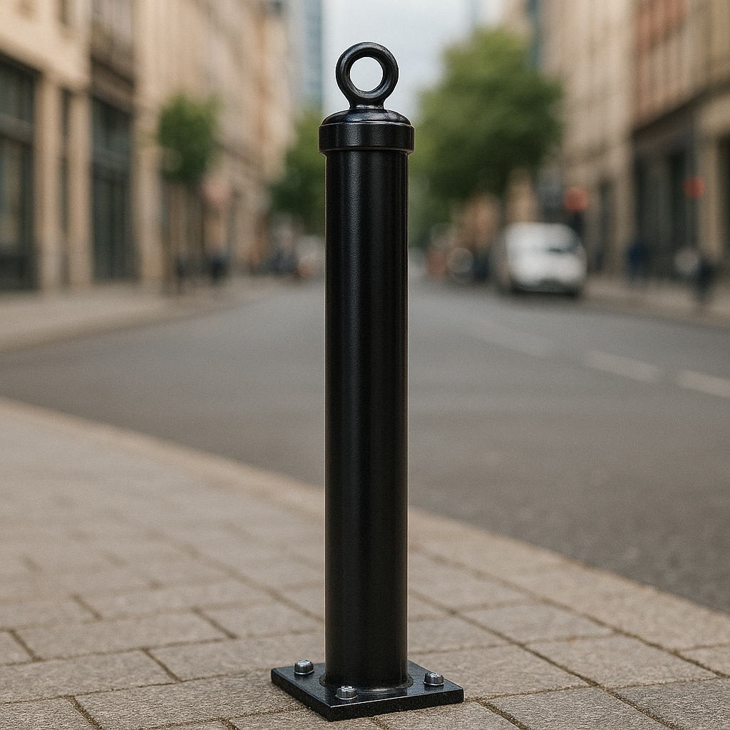 Black Fold Down Parking Post with Integral Lock & Chain Eyelet