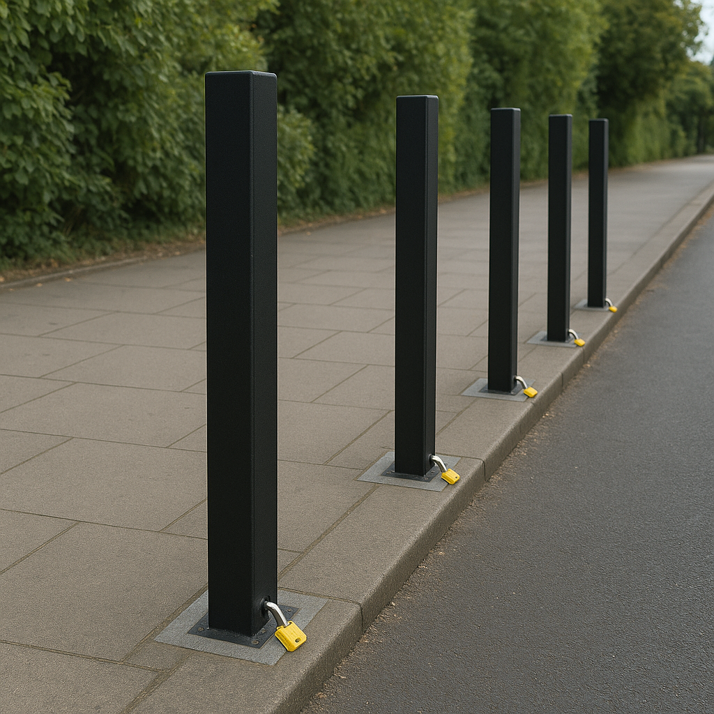 Heavy-Duty Black Removable Security Post with 2 Ground Bases