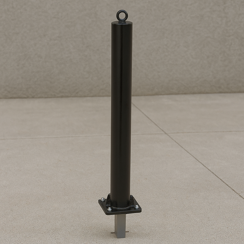 Black Fold Down Parking Post – No Parking Logo, Integral Lock & Chain Eyelet