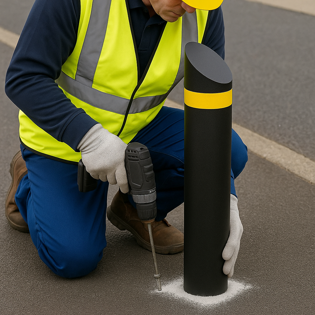 Curved Edge Top Steel Bollard – 1000mm Height | Galvanised & Black Finish | 76–193mm Diameter | Durable Anti-Ram Post for Security & Traffic Control