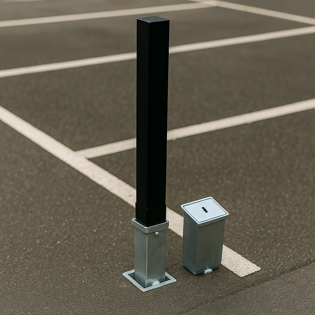 Heavy-Duty Black Removable Security Post with 2 Ground Bases