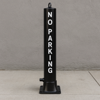 Black Large Fold Down Steel Parking Post with No Parking Logo