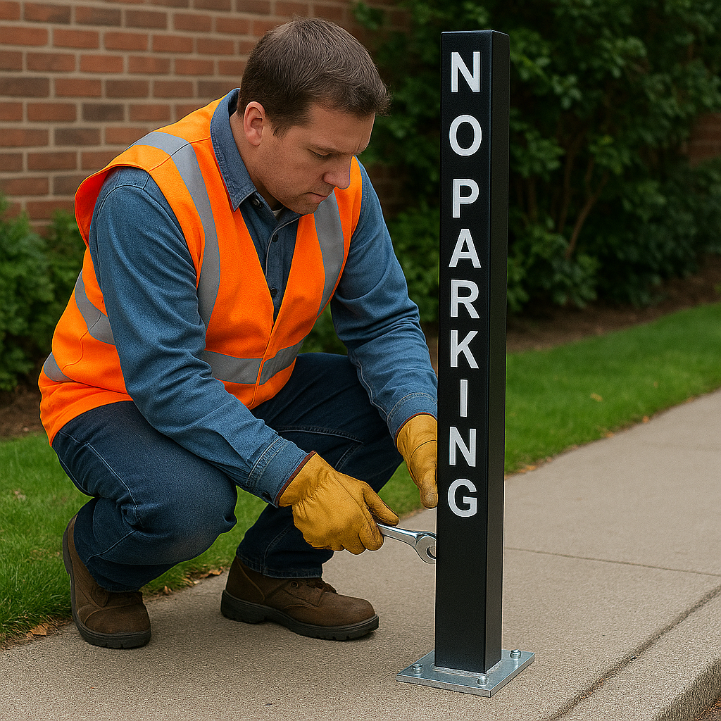 Heavy-Duty Removable Security Post – Black Powder-Coated with “No Parking” Warning