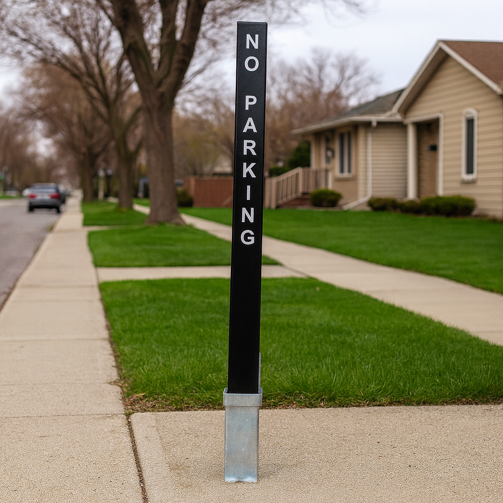 Heavy-Duty Removable Security Post – Black Powder-Coated with “No Parking” Warning