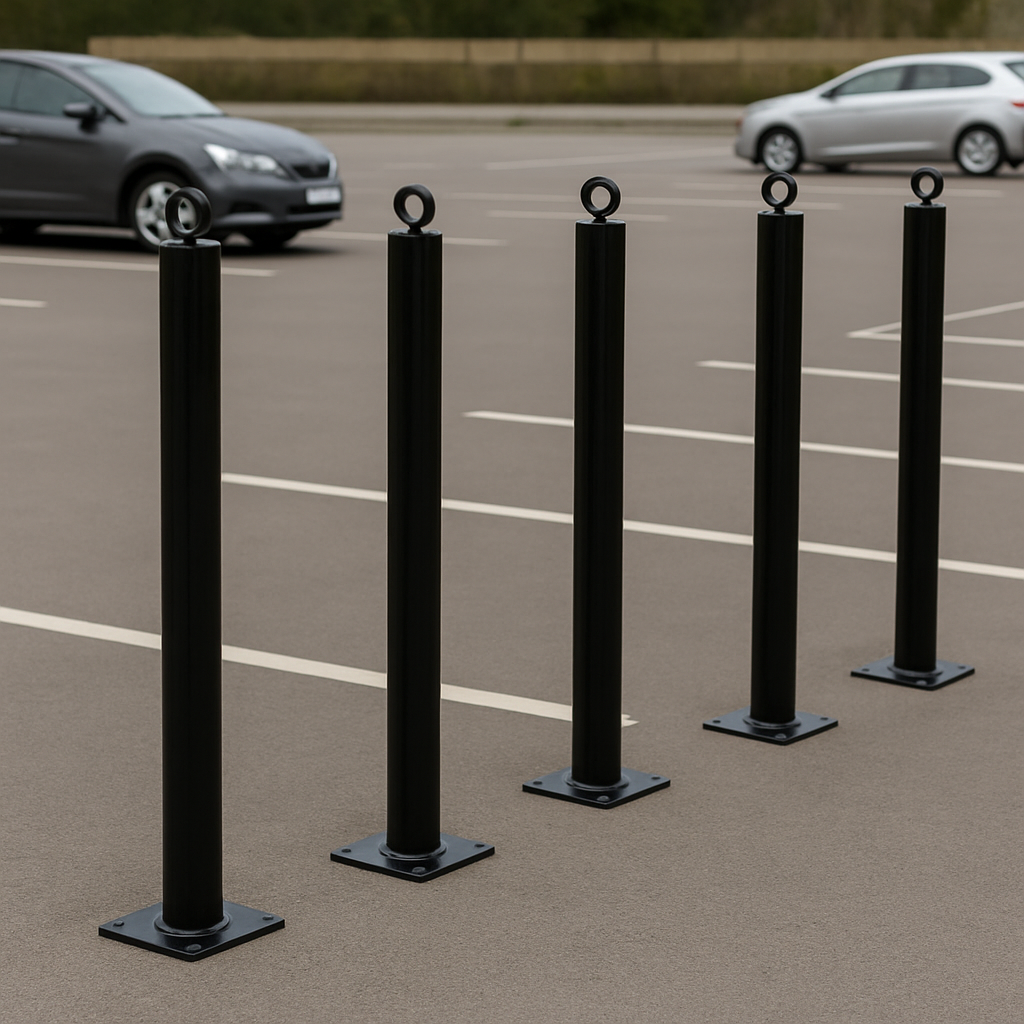 Black Folding Parking Post with Integral Lock (Bolt-Down)
