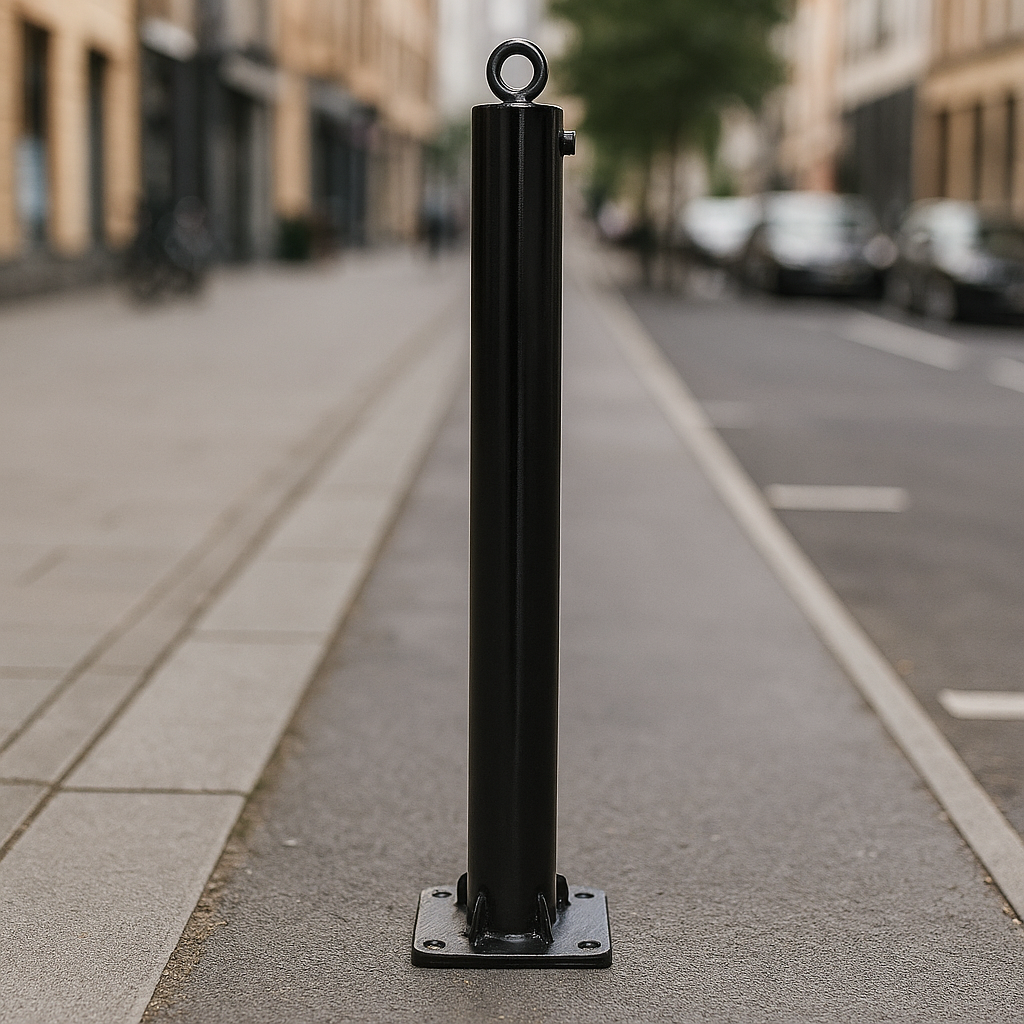 Black Folding Parking Post with Integral Lock (Bolt-Down)