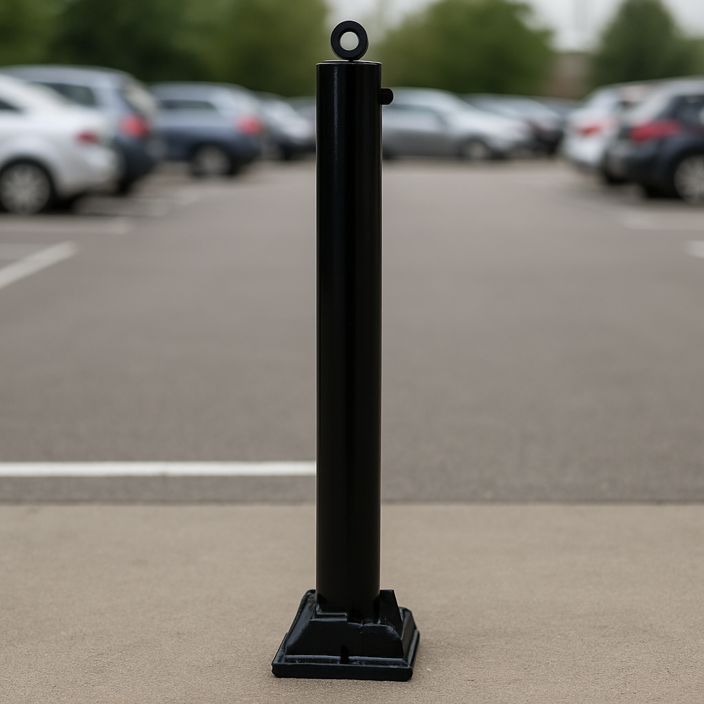 Black Folding Parking Post with Integral Lock (Bolt-Down)