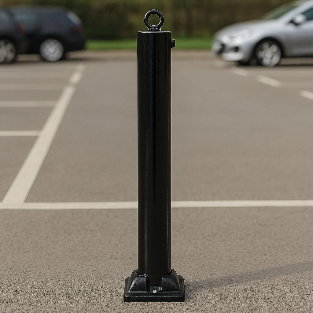 Black Folding Parking Post with Integral Lock (Bolt-Down)