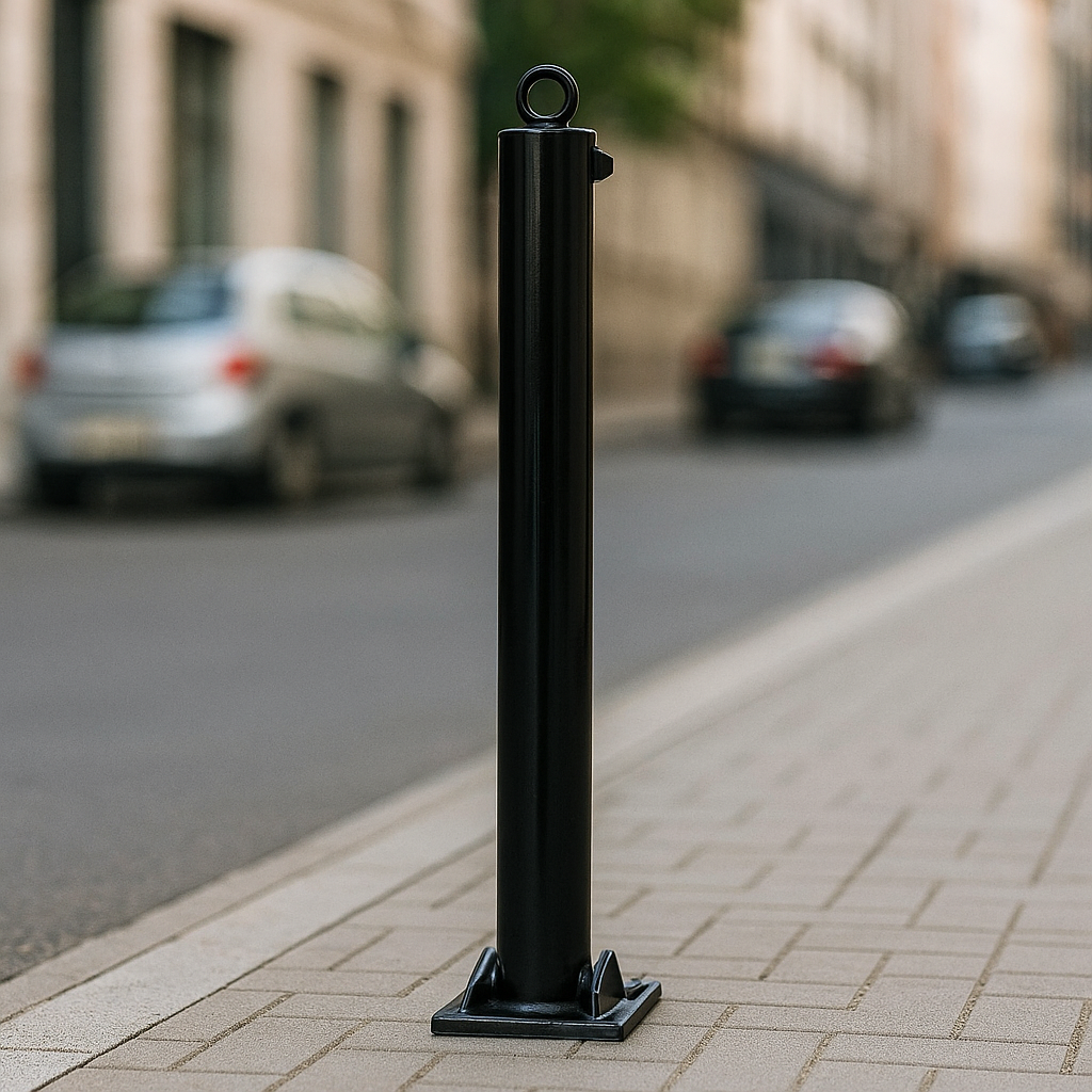 Black Folding Parking Post with Integral Lock (Bolt-Down)