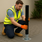 Heavy-Duty Black Removable Security Post with Top-Mounted Chain Eyelets