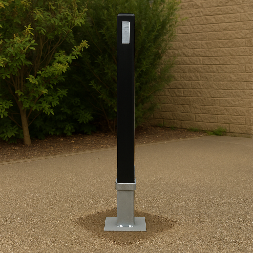 Heavy-Duty Removable Black Security Bollard with Reflective Strips – Lockable Steel Parking Barrier for Driveways & Commercial Spaces