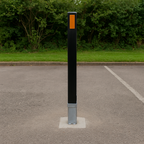 Heavy-Duty Black Removable Security Bollard with Reflective Safety Strips – Lockable Anti-Theft Post for Driveways & Commercial Use