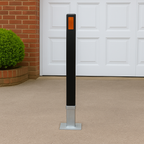 Heavy-Duty Black Removable Security Bollard with Reflective Safety Strips – Lockable Anti-Theft Post for Driveways & Commercial Use