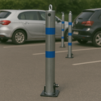 Galvanised Fold-Down Parking Post with Blue Stripes
