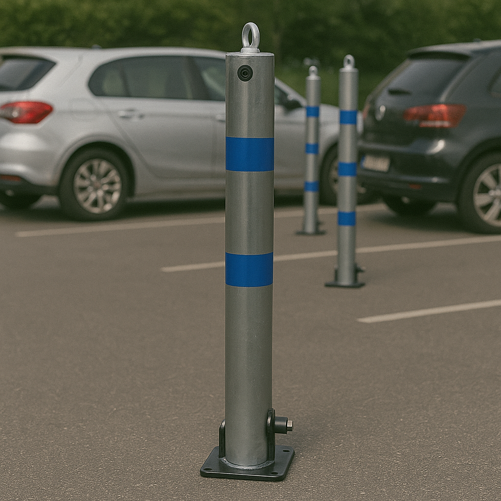 Galvanised Fold-Down Parking Post with Blue Stripes