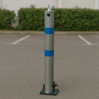 Galvanised Fold-Down Parking Post with Blue Stripes