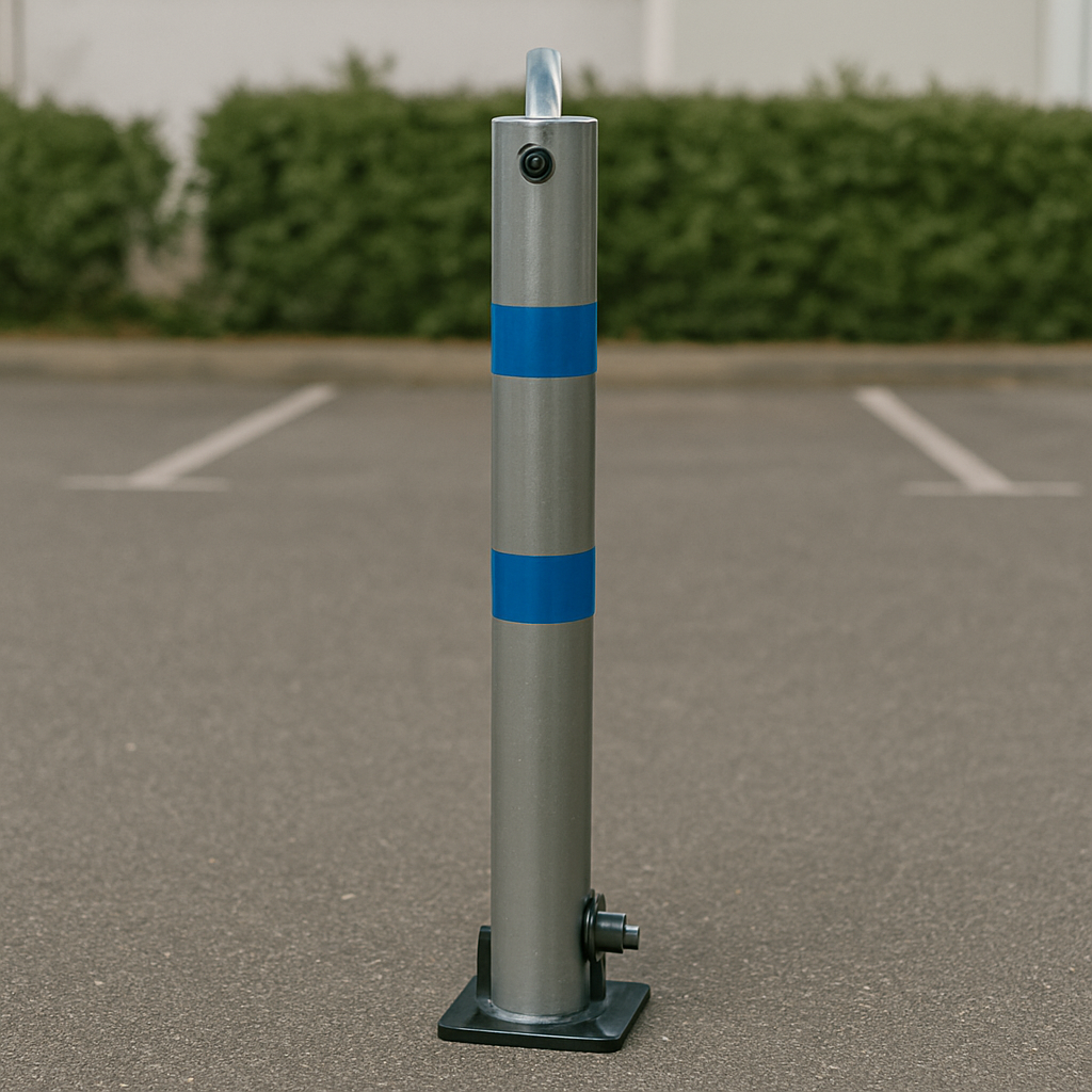 Galvanised Fold-Down Parking Post with Blue Stripes