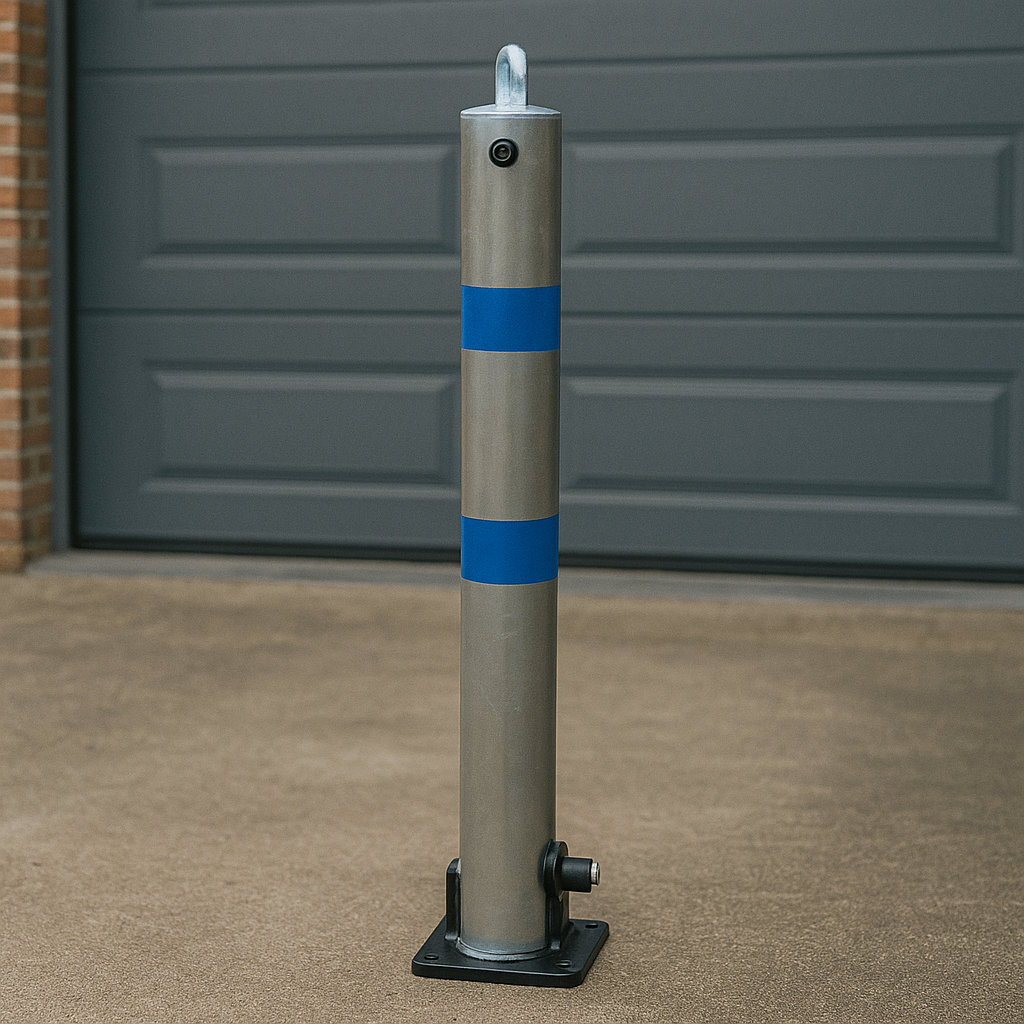 Galvanised Fold-Down Parking Post with Blue Stripes