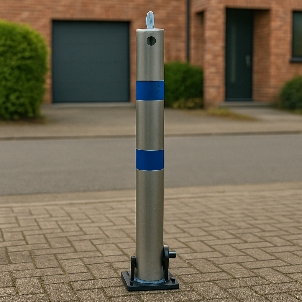 Galvanised Fold-Down Parking Post with Blue Stripes