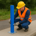 Heavy-Duty Blue Removable Security Post with 2 Ground Bases
