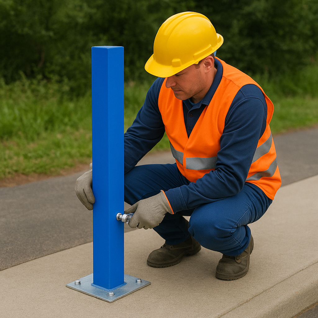 Heavy-Duty Blue Removable Security Post with 2 Ground Bases