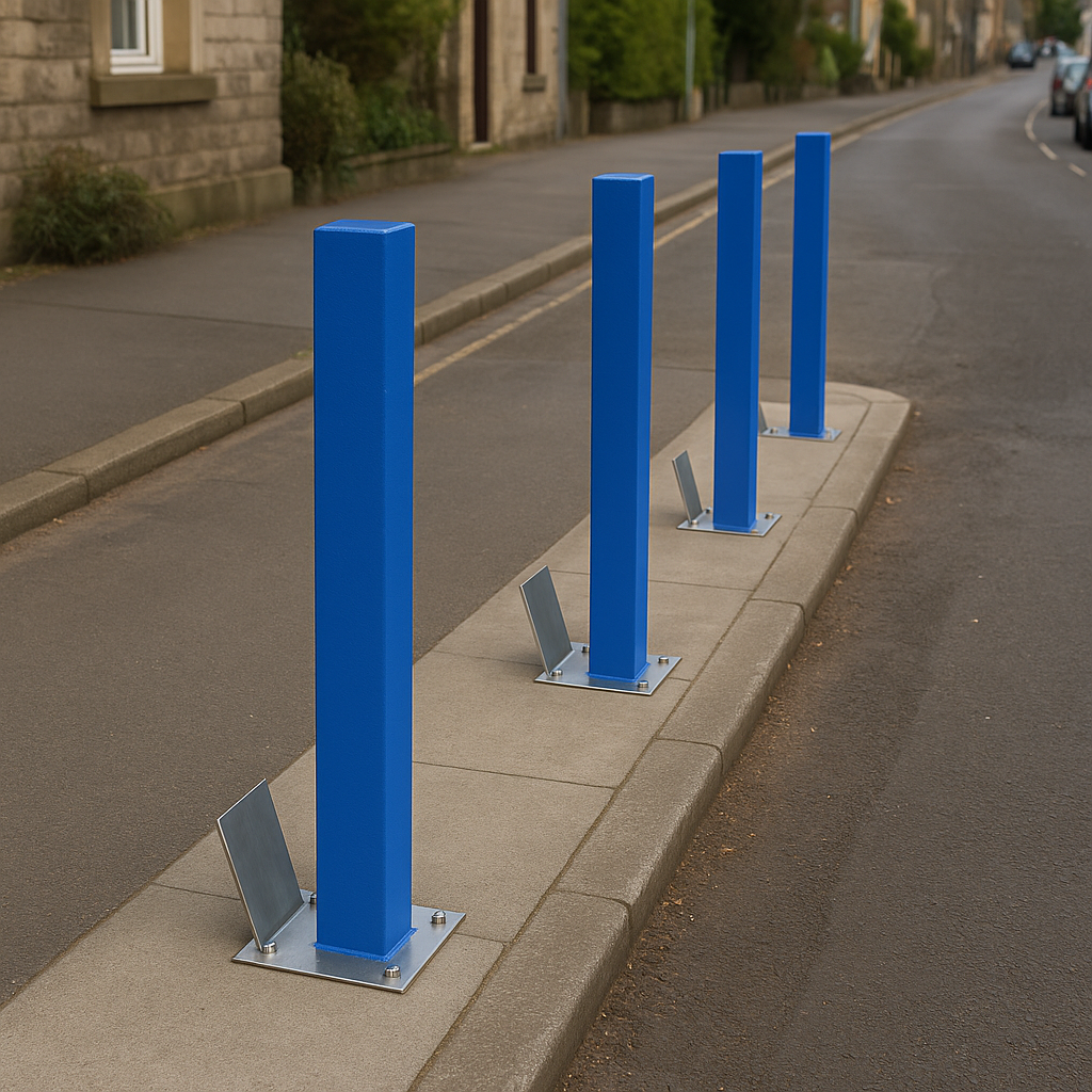 Heavy-Duty Blue Removable Security Post with 2 Ground Bases