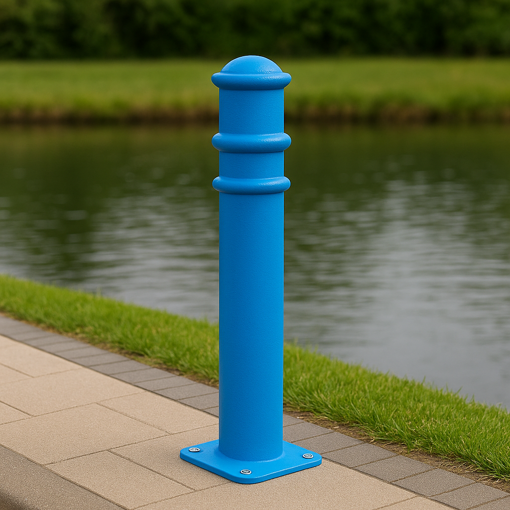 Ornamental Steel Bollard – 1000mm Above Ground with Flanged Base | Decorative Anti-Ram Post for Surface Fixing in Driveways, Retail & Public Areas