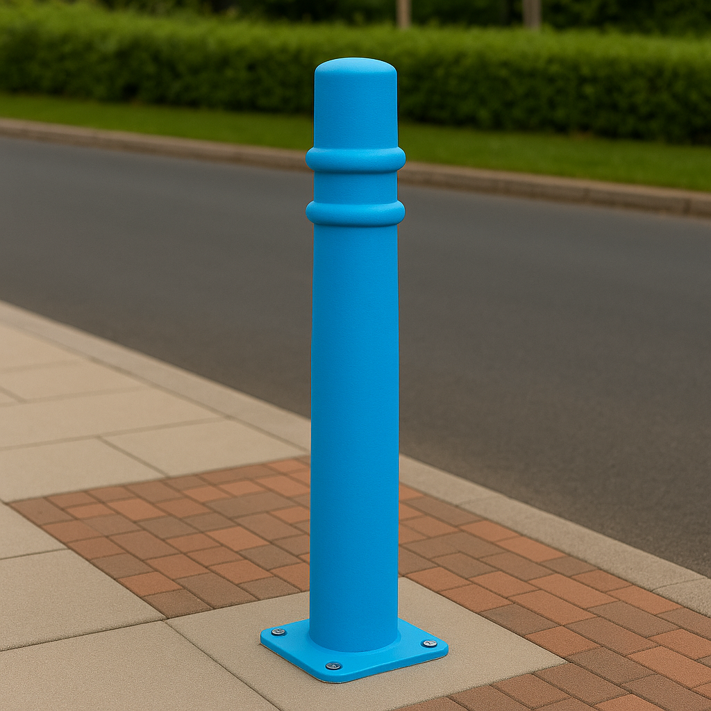 Ornamental Steel Bollard – 1000mm Above Ground with Flanged Base | Decorative Anti-Ram Post for Surface Fixing in Driveways, Retail & Public Areas