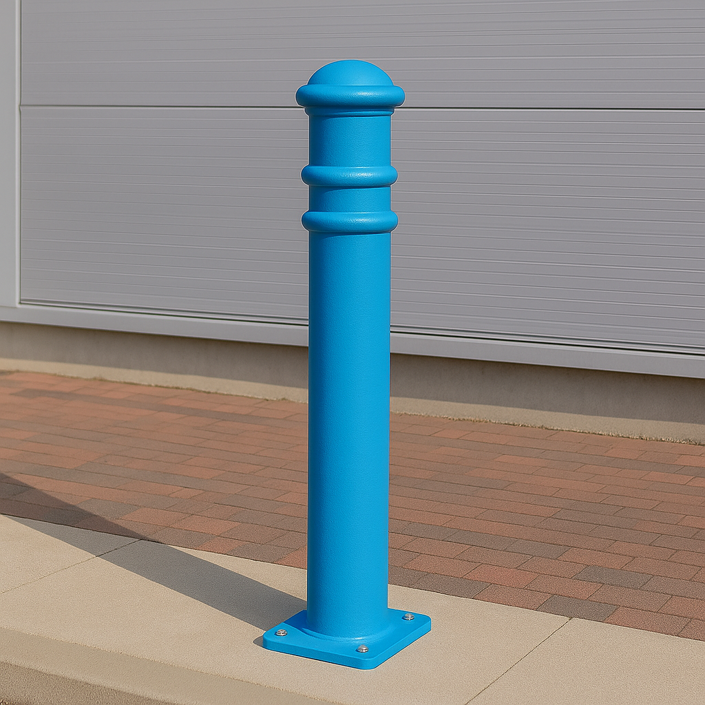 Ornamental Steel Bollard – 1000mm Above Ground with Flanged Base | Decorative Anti-Ram Post for Surface Fixing in Driveways, Retail & Public Areas