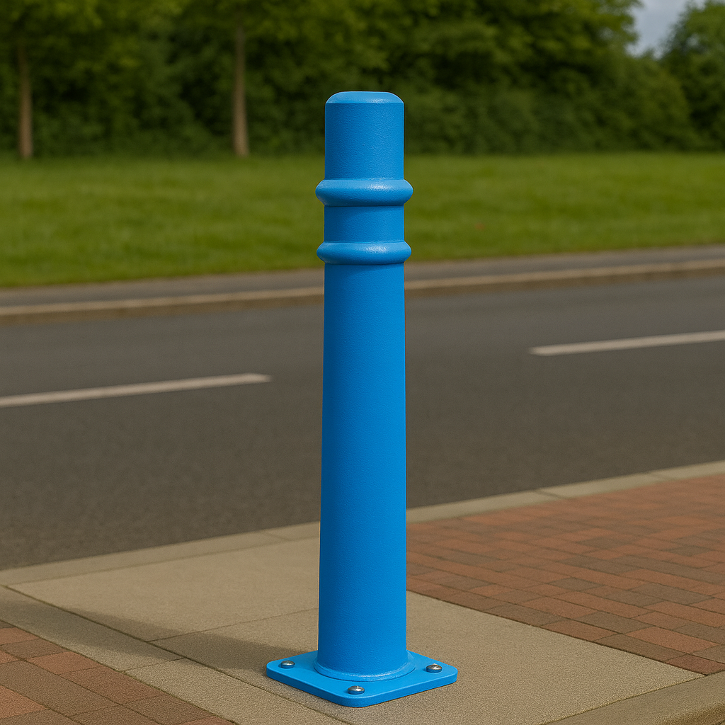 Ornamental Steel Bollard – 1000mm Above Ground with Flanged Base | Decorative Anti-Ram Post for Surface Fixing in Driveways, Retail & Public Areas
