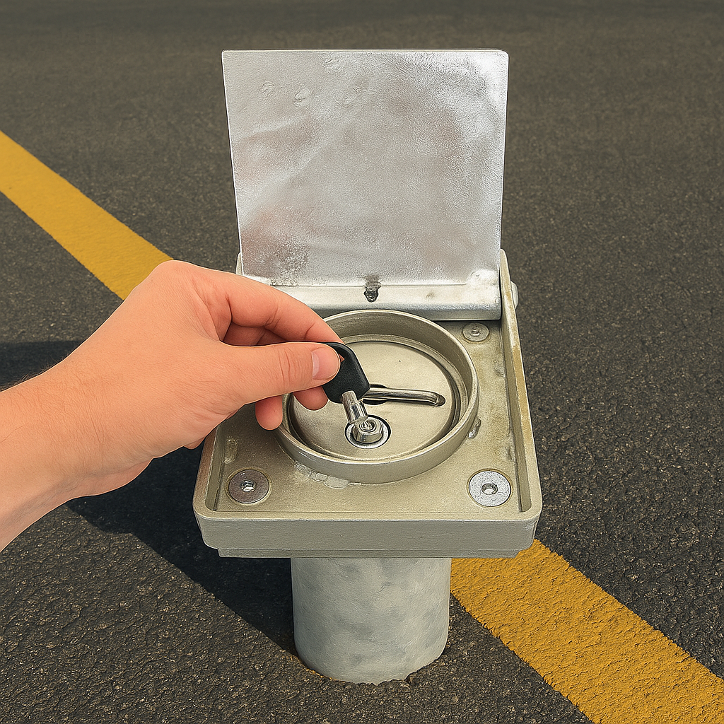 Heavy-Duty Telescopic Parking Post – Anti-Theft Security Bollard with Integrated Lock, High-Visibility Yellow